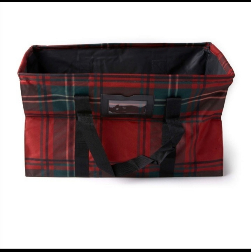 Red Plaid Wire Tote Storage  22" x 11" Collapsible by Place & Time BNWT RETIRED